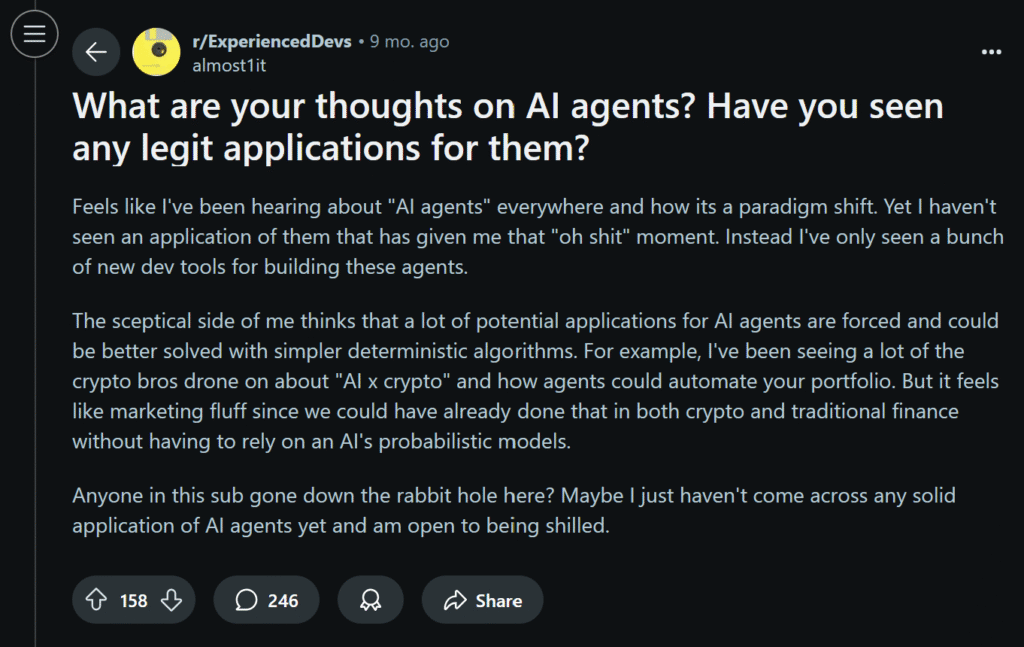 Agenti AI model. Reddit post.