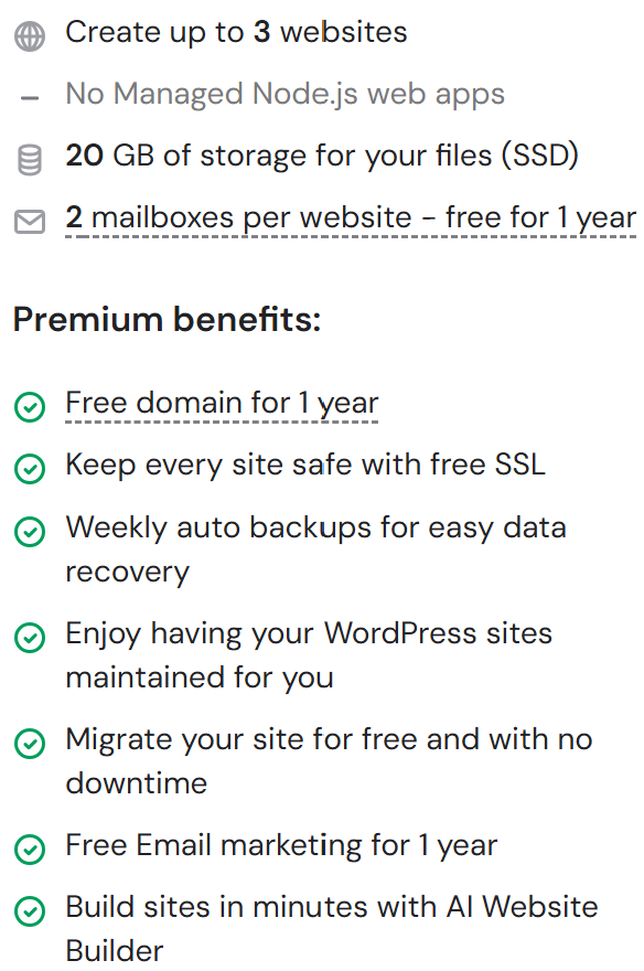 Web hosting Premium plan