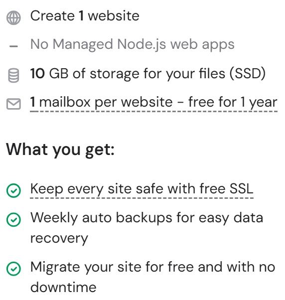 Web hosting single plan